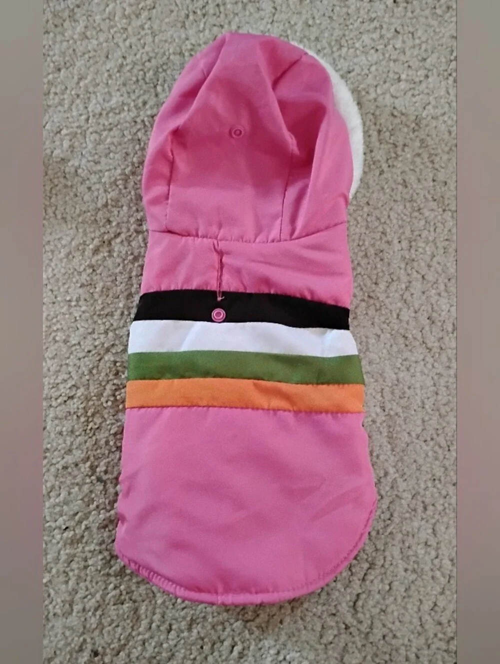 Brand New, Never Worn Pink Hooded Pet Jacket with Multicolor Stripe - Size XS